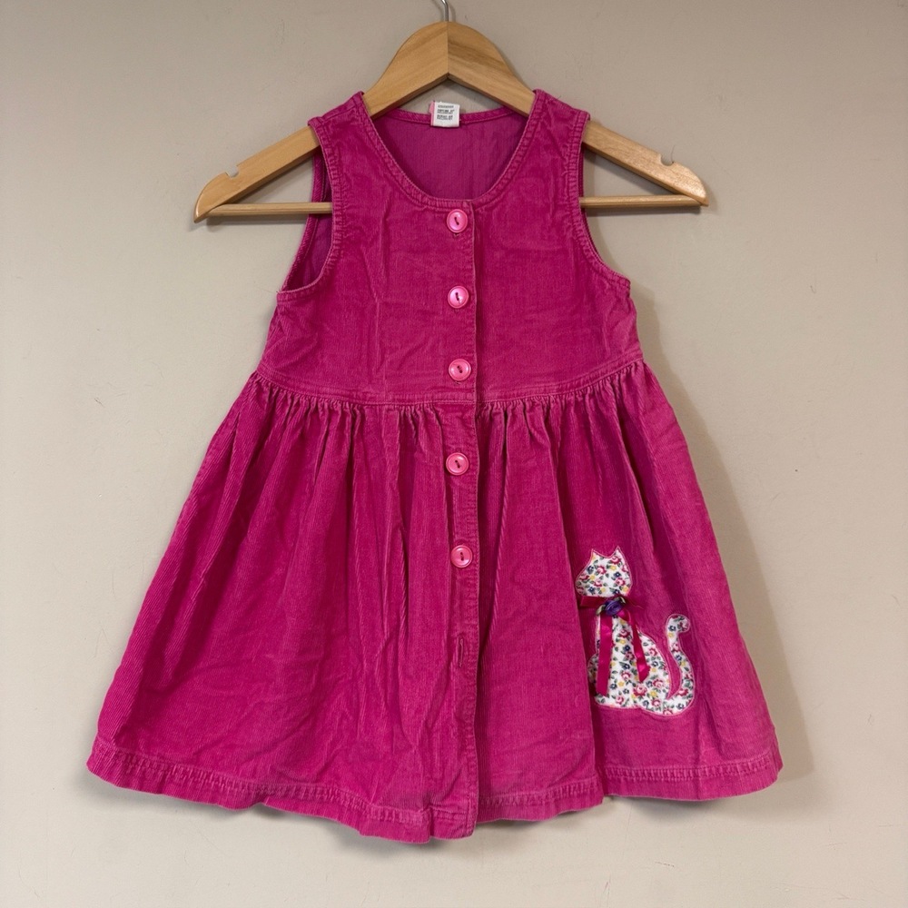 Pink Dress Girls 6 Sleeveless Cat Applique Corduroy Button Front School Kitten